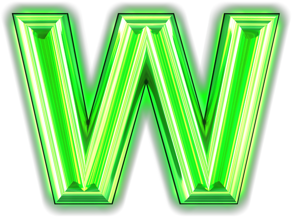 Green symbol with glow. letter w